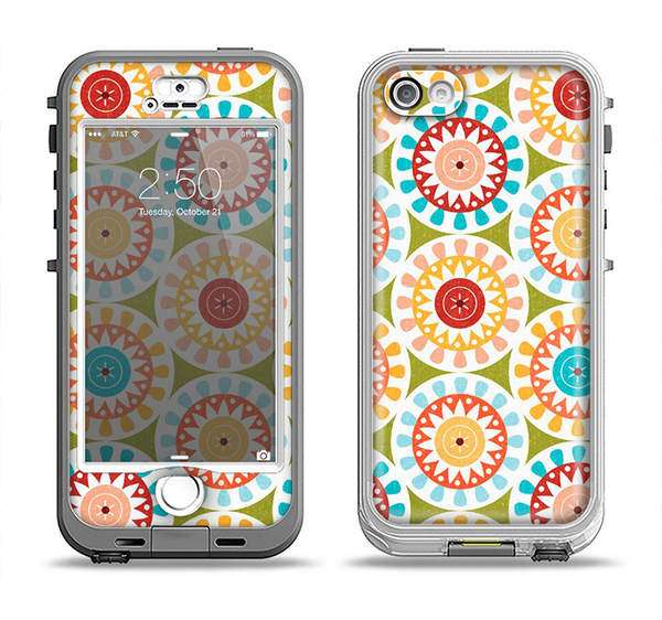 The Vintage Vector Color Circle Pattern Apple iPhone 5-5s LifeProof Nuud Case Skin Set