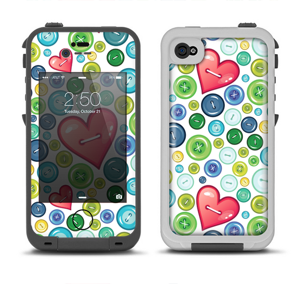 The Vintage Vector Heart Buttons Apple iPhone 4-4s LifeProof Fre Case Skin Set