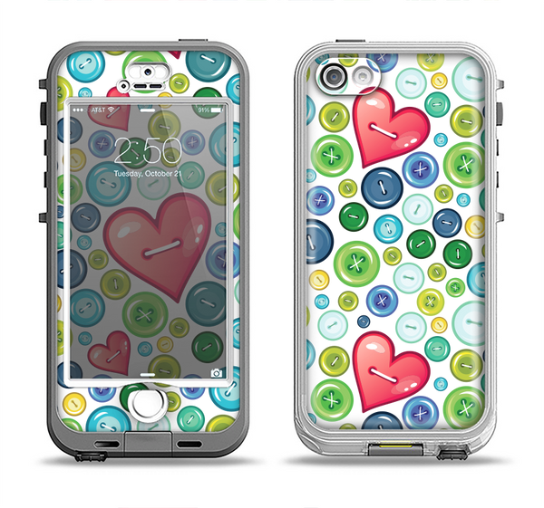 The Vintage Vector Heart Buttons Apple iPhone 5-5s LifeProof Nuud Case Skin Set