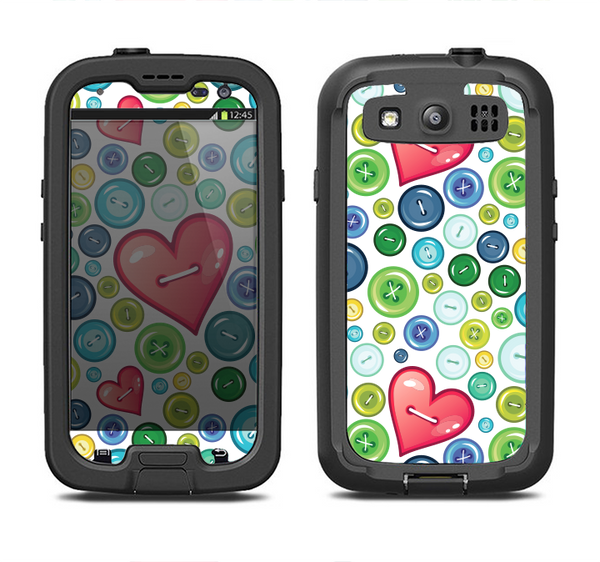 The Vintage Vector Heart Buttons Samsung Galaxy S3 LifeProof Fre Case Skin Set