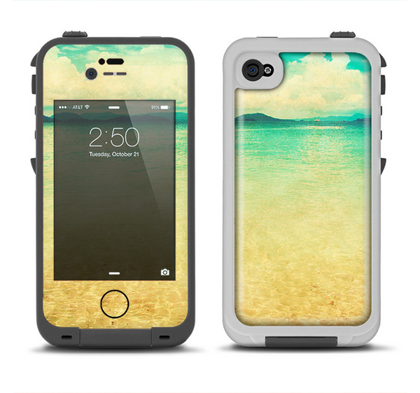 The Vintage Vibrant Beach Scene Apple iPhone 4-4s LifeProof Fre Case Skin Set