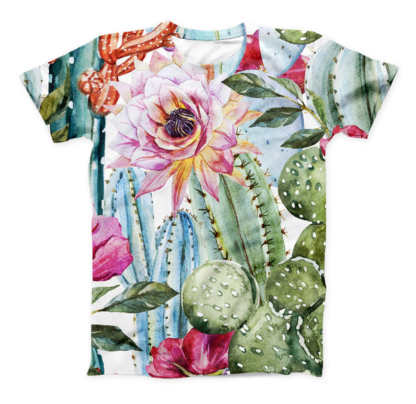 The Vintage Watercolor Cactus Bloom ink-Fuzed Unisex All Over Full-Printed Fitted Tee Shirt