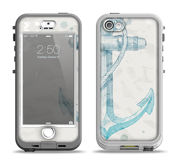 The Vintage White and Blue Anchor Illustration Apple iPhone 5-5s LifeProof Nuud Case Skin Set