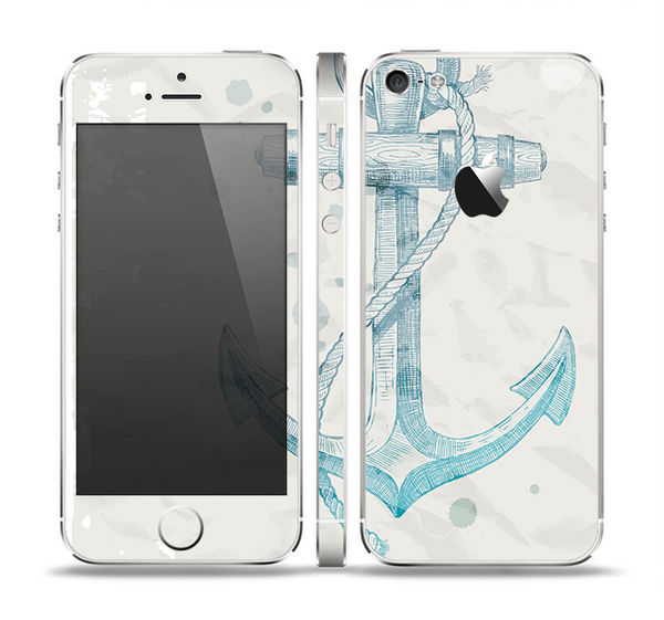 The Vintage White and Blue Anchor Illustration Skin Set for the Apple iPhone 5