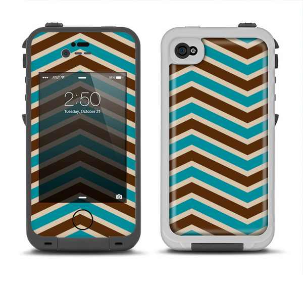 The Vintage Wide Chevron Pattern Brown & Blue Apple iPhone 4-4s LifeProof Fre Case Skin Set