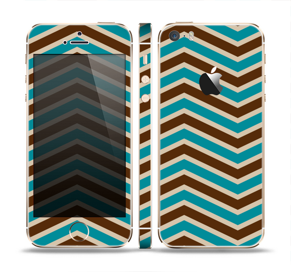 The Vintage Wide Chevron Pattern Brown & Blue Skin Set for the Apple iPhone 5s