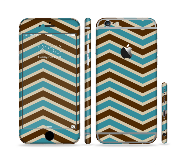 The Vintage Wide Chevron Pattern Brown & Blue Sectioned Skin Series for the Apple iPhone 6