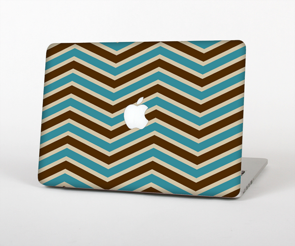 The Vintage Wide Chevron Pattern Brown & Blue Skin Set for the Apple MacBook Pro 13" with Retina Display
