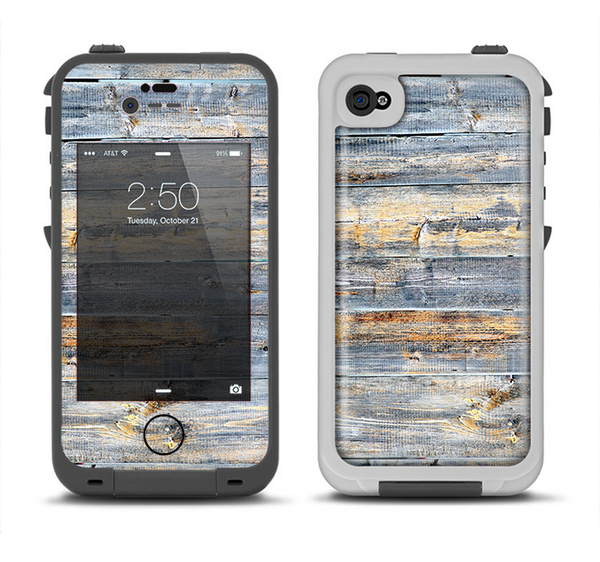 The Vintage Wooden Planks with Yellow Paint Apple iPhone 4-4s LifeProof Fre Case Skin Set
