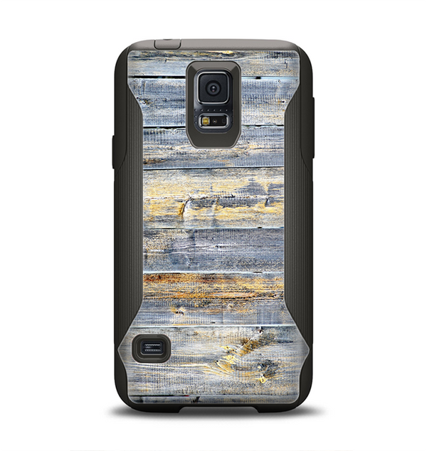 The Vintage Wooden Planks with Yellow Paint Samsung Galaxy S5 Otterbox Commuter Case Skin Set
