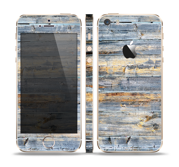 The Vintage Wooden Planks with Yellow Paint Skin Set for the Apple iPhone 5s