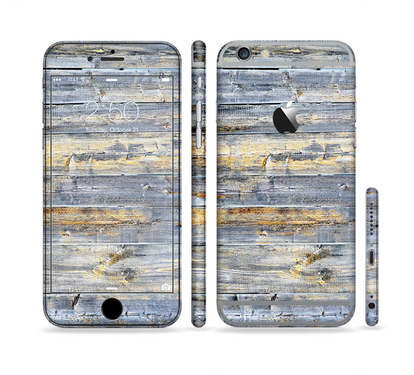The Vintage Wooden Planks with Yellow Paint Sectioned Skin Series for the Apple iPhone 6
