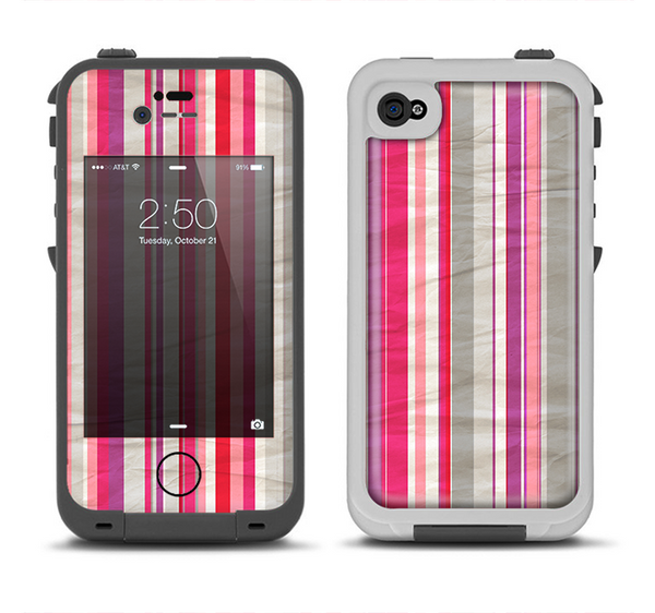 The Vintage Wrinkled Color Tall Stripes Apple iPhone 4-4s LifeProof Fre Case Skin Set
