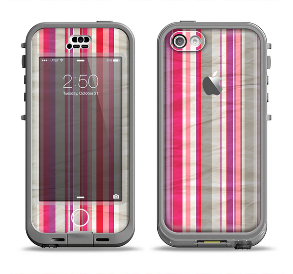 The Vintage Wrinkled Color Tall Stripes Apple iPhone 5c LifeProof Nuud Case Skin Set