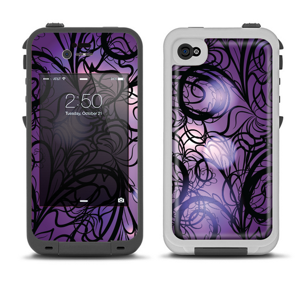 The Violet with Black Highlighted Spirals Apple iPhone 4-4s LifeProof Fre Case Skin Set