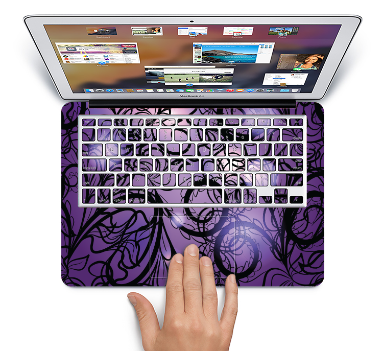 The Violet with Black Highlighted Spirals Skin Set for the Apple MacBook Air 13"