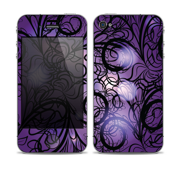 The Violet with Black Highlighted Spirals Skin for the Apple iPhone 4-4s