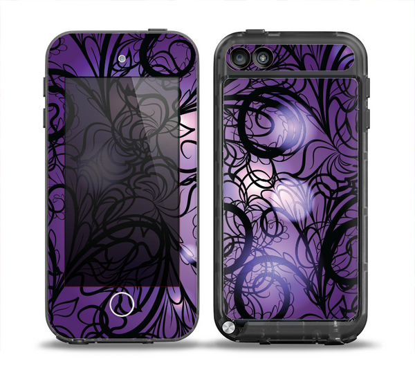 The Violet with Black Highlighted Spirals Skin for the iPod Touch 5th Generation frē LifeProof Case