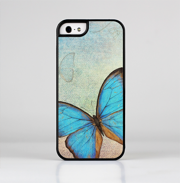 The Vivid Blue Butterfly On Textile Skin-Sert Case for the Apple iPhone 5/5s