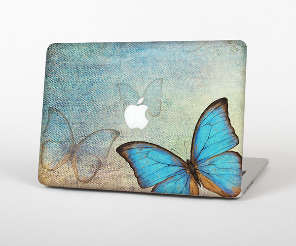 The Vivid Blue Butterfly On Textile Skin Set for the Apple MacBook Pro 15"