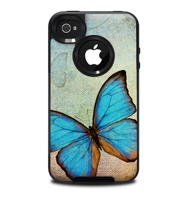The Vivid Blue Butterfly On Textile Skin for the iPhone 4-4s OtterBox Commuter Case
