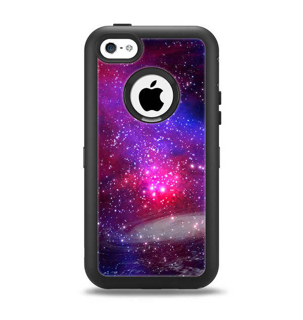 The Vivid Pink Galaxy Lights Apple iPhone 5c Otterbox Defender Case Skin Set
