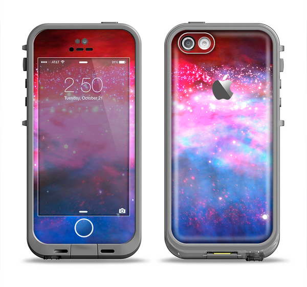 The Vivid Pink and Blue Space Apple iPhone 5c LifeProof Fre Case Skin Set