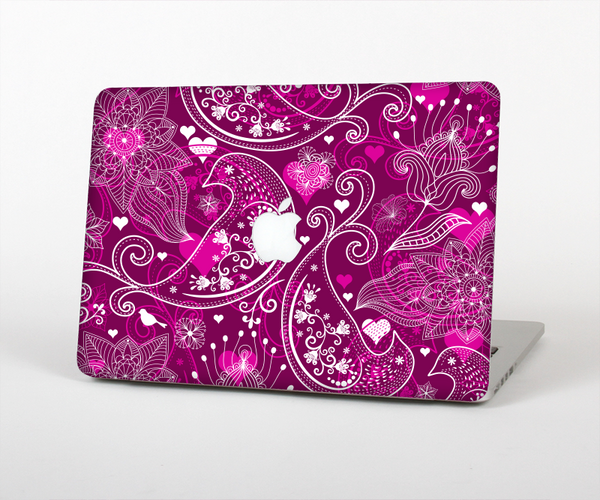 The Vivid Pink and White Paisley Birds Skin Set for the Apple MacBook Pro 15"