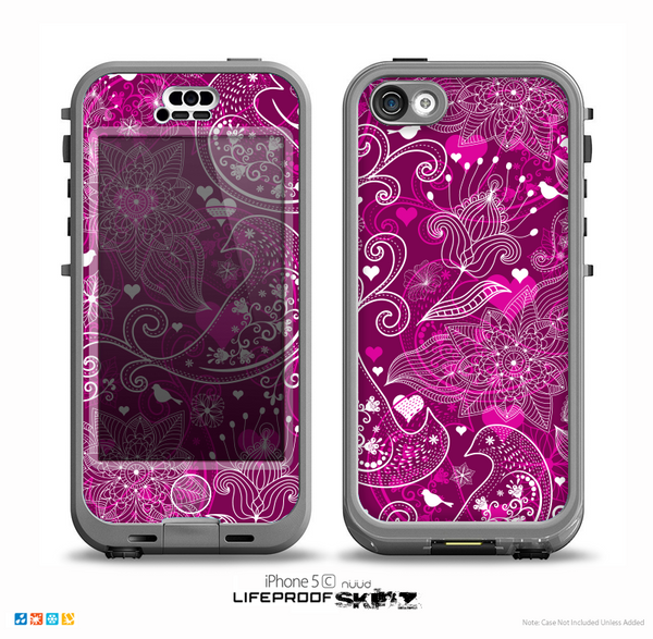 The Vivid Pink and White Paisley Birds Skin for the iPhone 5c nüüd LifeProof Case