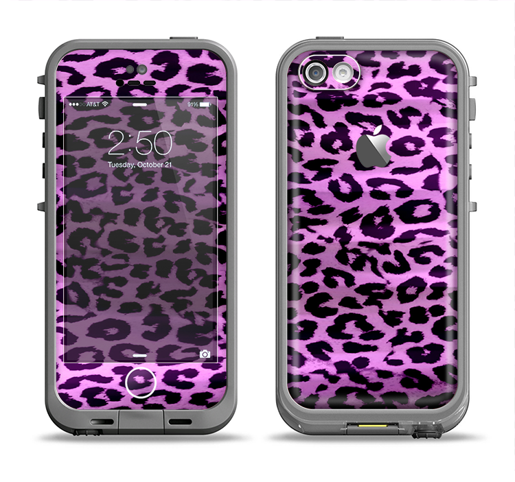 The Vivid Purple Leopard Print Apple iPhone 5c LifeProof Fre Case Skin Set
