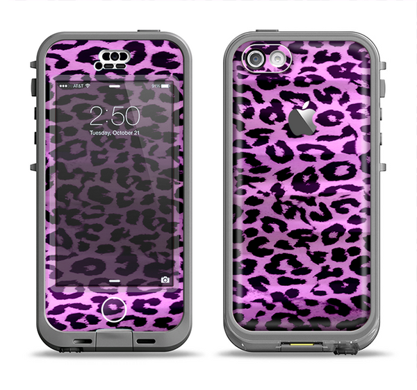 The Vivid Purple Leopard Print Apple iPhone 5c LifeProof Nuud Case Skin Set