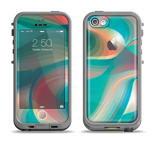 The Vivid Turquoise 3D Wave Pattern Apple iPhone 5c LifeProof Fre Case Skin Set