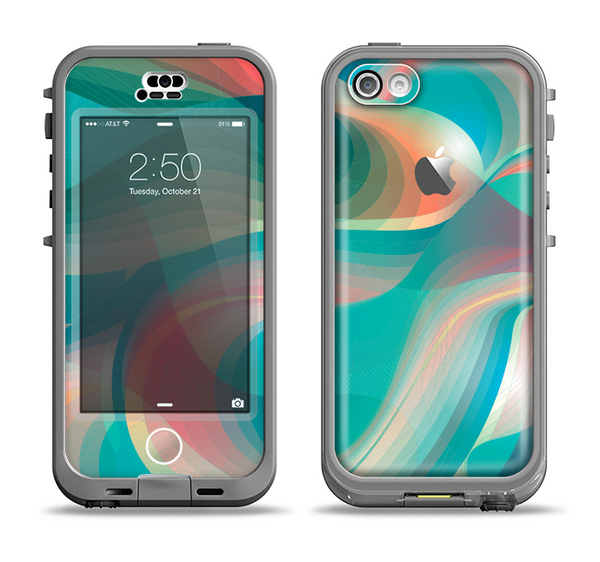 The Vivid Turquoise 3D Wave Pattern Apple iPhone 5c LifeProof Nuud Case Skin Set