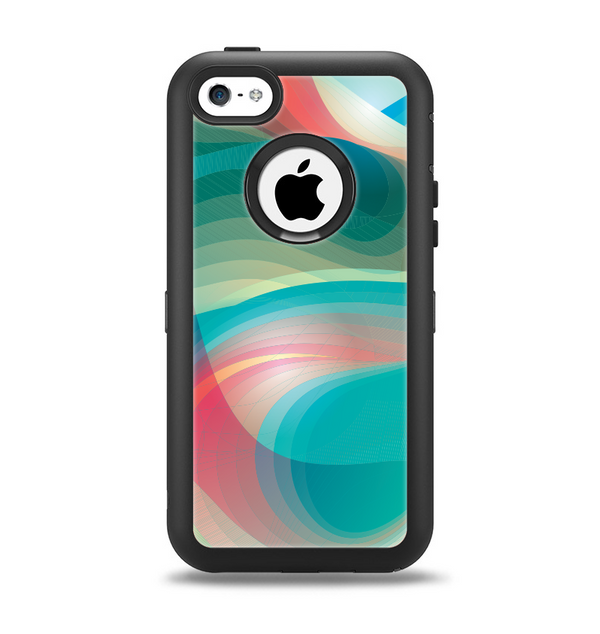 The Vivid Turquoise 3D Wave Pattern Apple iPhone 5c Otterbox Defender Case Skin Set