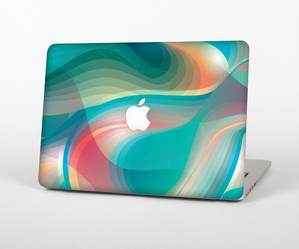 The Vivid Turquoise 3D Wave Pattern Skin Set for the Apple MacBook Pro 13" with Retina Display