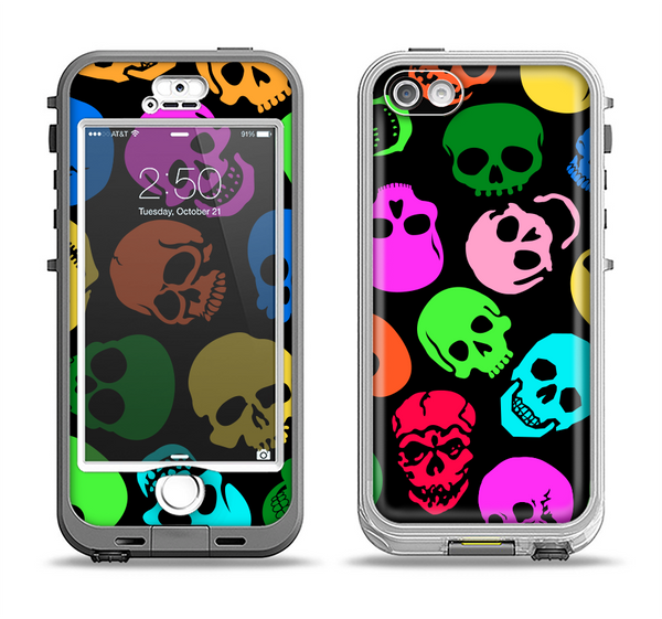 The Vivid Vector Neon Skulls Apple iPhone 5-5s LifeProof Nuud Case Skin Set