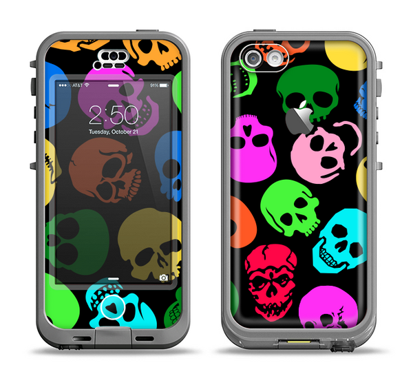 The Vivid Vector Neon Skulls Apple iPhone 5c LifeProof Nuud Case Skin Set