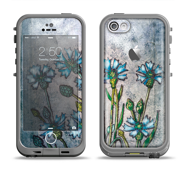 The Watercolor Blue Vintage Flowers Apple iPhone 5c LifeProof Fre Case Skin Set