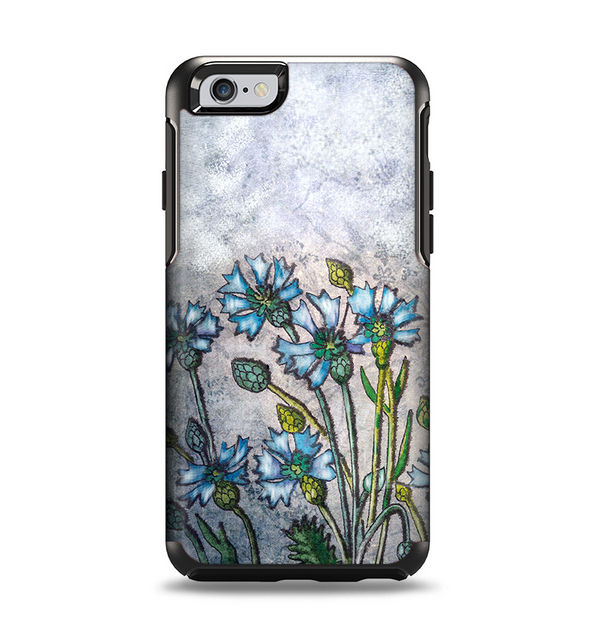 The Watercolor Blue Vintage Flowers Apple iPhone 6 Otterbox Symmetry Case Skin Set