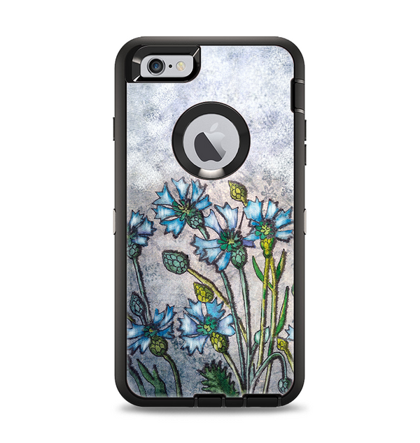 The Watercolor Blue Vintage Flowers Apple iPhone 6 Plus Otterbox Defender Case Skin Set