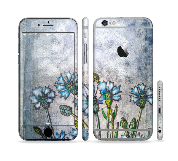The Watercolor Blue Vintage Flowers Sectioned Skin Series for the Apple iPhone 6