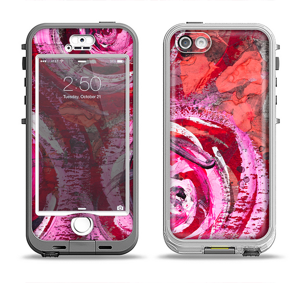 The Watercolor Bright Pink Floral Apple iPhone 5-5s LifeProof Nuud Case Skin Set