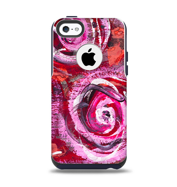 The Watercolor Bright Pink Floral Apple iPhone 5c Otterbox Commuter Case Skin Set