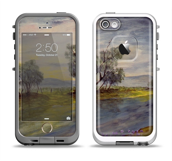 The Watercolor River Scenery Apple iPhone 5-5s LifeProof Fre Case Skin Set