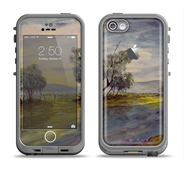 The Watercolor River Scenery Apple iPhone 5c LifeProof Fre Case Skin Set