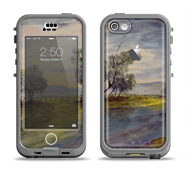 The Watercolor River Scenery Apple iPhone 5c LifeProof Nuud Case Skin Set