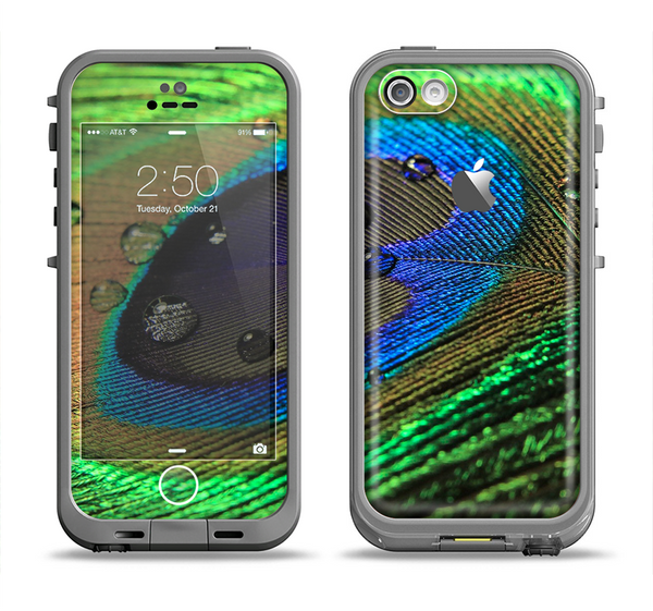 The Watered Neon Peacock Feather Apple iPhone 5c LifeProof Fre Case Skin Set