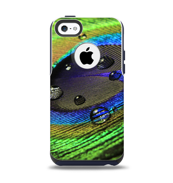 The Watered Neon Peacock Feather Apple iPhone 5c Otterbox Commuter Case Skin Set