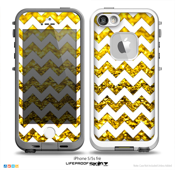 The White Chevron Gold Glimmer Skin for the iPhone 5-5s Fre LifeProof Case