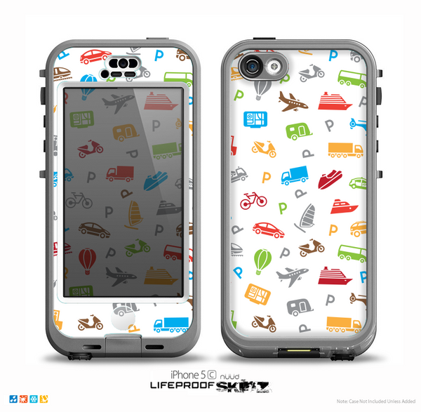 The White & Colorful Travel Collage Pattern Skin for the iPhone 5c nüüd LifeProof Case